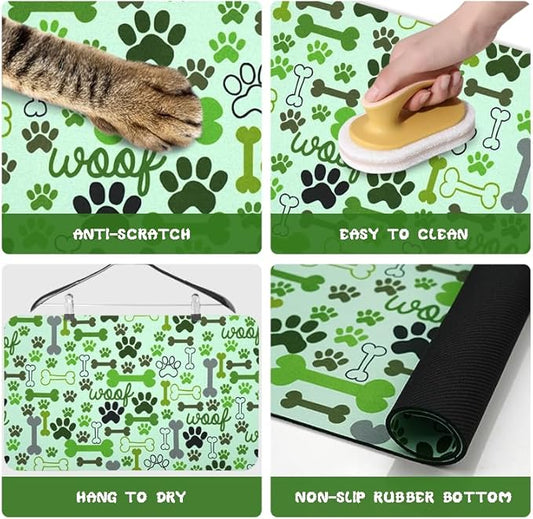 Dog Food Mats for Floors Waterproof, Pet Water Bowl Mats Pet Feeding Absorbent Placemats Green 17 * 30 inch