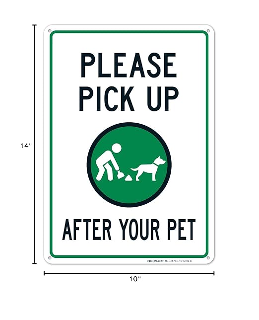 Clean Up After Your Dog Sign, Please Pick Up After Your Pet Sign, 10x14 Inches, 55 mil Thick HDPS (high Density polystyrene), Made in USA