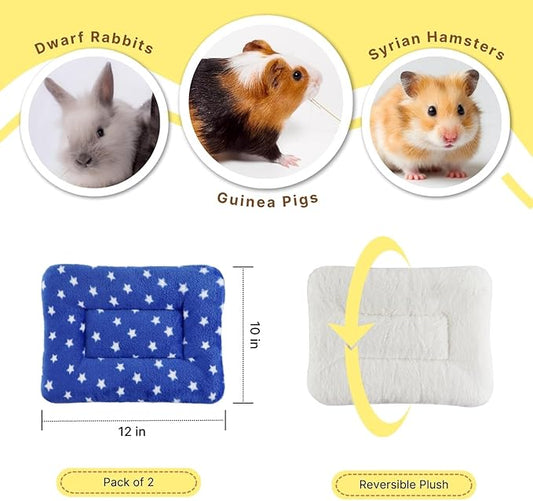 Guinea Pig Bed, 2 Pack (12x10 Inch) Soft Plush Small Animal Bed Mat, Washable Bedding Blanket Sleeping Warm Pad for Bunny, Rat, Ferret, Chinchilla