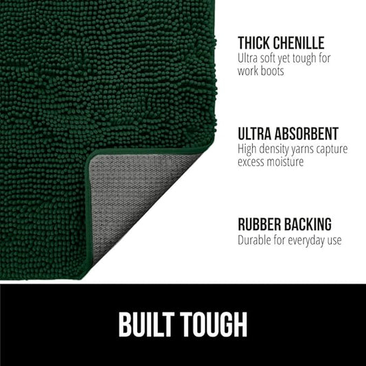 GORILLA GRIP SoakSTOPPER Dog Door Mat, 36x24 Machine Washable Rug Absorbent Doormat Captures Moisture Mud Dirt, Quick Dry Soft Chenille Entryway Rugs Indoor Entrance Mats for Dog Paws, Deep Green