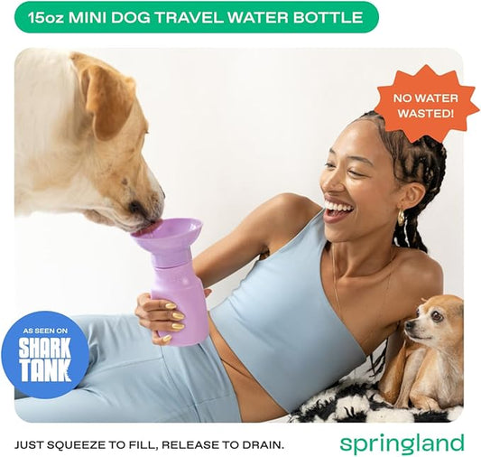 Springer Dog Water Bottle | Portable Travel Water Bottle Dispenser for Dogs - As Seen on Shark Tank | Patented, Leak-Proof Bottles Fill Bowl with Water - Ideal for Walking | BPA-Free 15oz Lilac