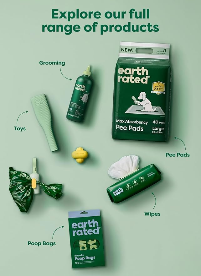 Earth Rated Puppy Pads, Max Absorbency Pee Pads for Dogs, Absorbs 2X Faster & 2X More, Leak Prevention, Potty Training, Fragrance-Free, Unscented, 3XL, 36” x 36”, 24 Count