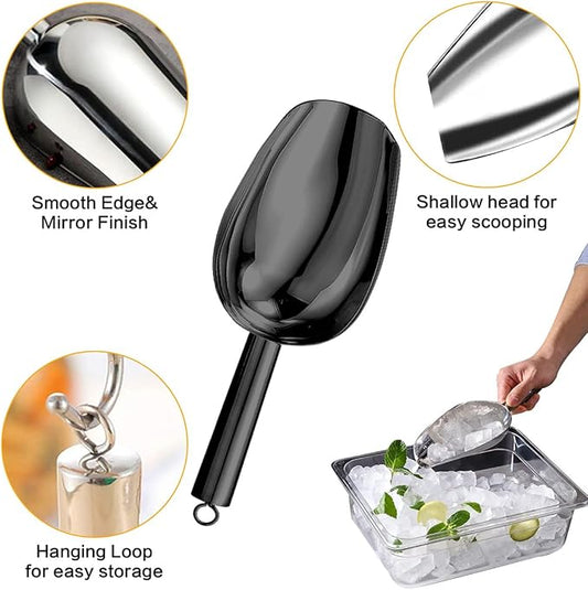 Metal Ice Scoop,Kitchen Ice Scooper for Ice Maker,Stainless Steel Small Ice Scooper for Freezer,Kitchen Gadgets Cookie Flour Pet Dog Food Scoop (black, 3oz)