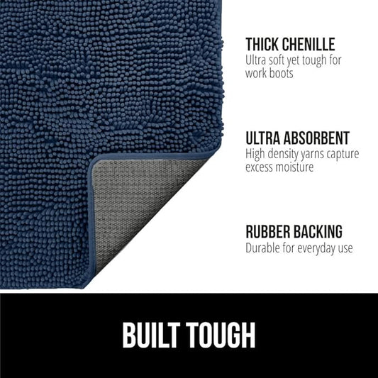 GORILLA GRIP SoakSTOPPER Dog Door Mat, 30x20 Machine Washable Rug Absorbent Doormat Captures Moisture Mud Dirt, Quick Dry Soft Chenille Entryway Rugs Indoor Entrance Mats for Dog Paws, Navy Blue