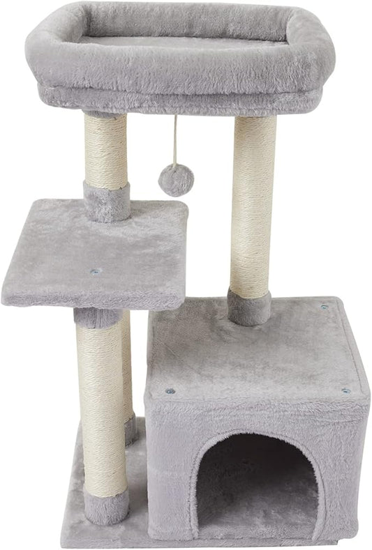 FISH&NAP Cute Cat Tree Kitten Cat Tower for Indoor Cat Condo Sisal Scratching Posts with Jump Platform Cat Furniture Activity Center Play House Grey
