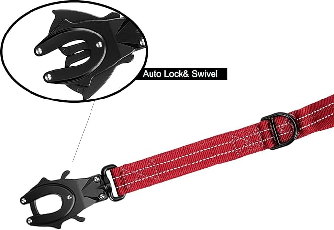 ICEFANG Short Dog Leash 18 Inch Reflective Nylon Traffic Leash with Padded Handle,Heavy Duty Auto Lock Swivel Clip for Medium Large Dogs No Pull Training Walking (Red, 18 Inch)