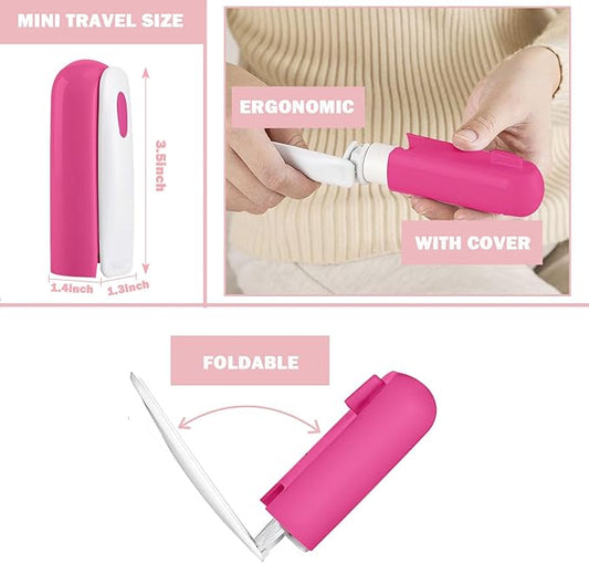 Mini Lint Roller Travel Size, Reusable Portable Lint Roller for Clothes, Travel Essentials with 150 Sheets Refillable, Sticky Small Pet Hair Remover for Purse Bag Car (Rose)