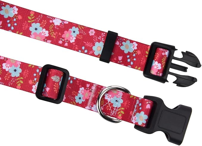 Dog Collar with Bohemia Floral Tribal Geometric Patterns - Soft Ethnic Style Collar Adjustable for Small Medium Large Dogs(Red Flower,S)