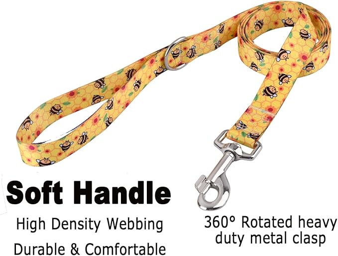 Dog Collar and Leash Set with Bohemia Floral Tribal Geometric Patterns - Soft Ethnic Style Collar Adjustable for Small Medium Large Dogs(Bee Set,S)