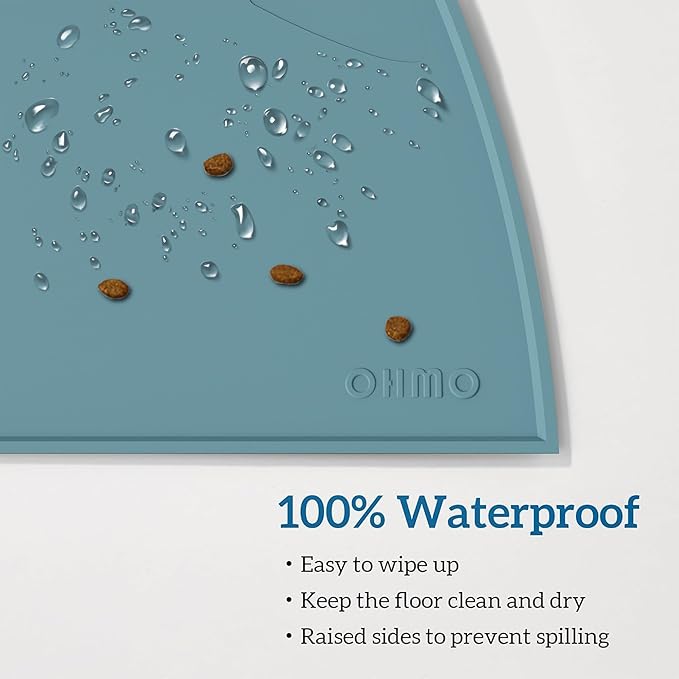 OHMO - Cat Food Mat, Silicone Pet Feeding Mat for Floor Non-Skid Waterproof Dog Water Bowl Tray, Easy to Clean Pet Placemat