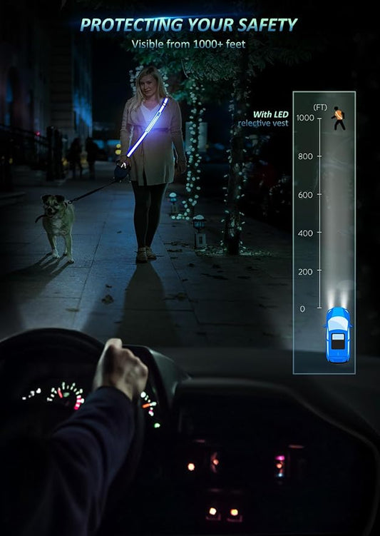 LED Reflective Belt Sash Walking Gear,Safety Lights for Walkers at Night,High Visibility Safety Rechargeable Reflective Running Gear for Men Women Kids Night Dog Walking Gear