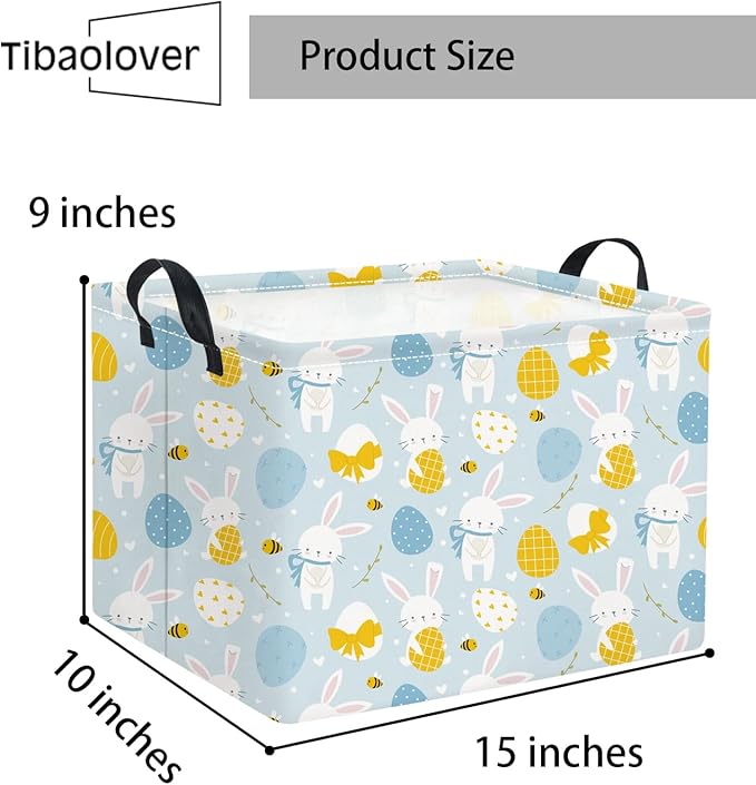 Rectangular Easter Basket Kids Storage Basket Gift Basket Baby Storage Basket Cute Kids Toy Storage Bin Organizer Shelf Book Basket Room Decor(Blue Easter Bunny)