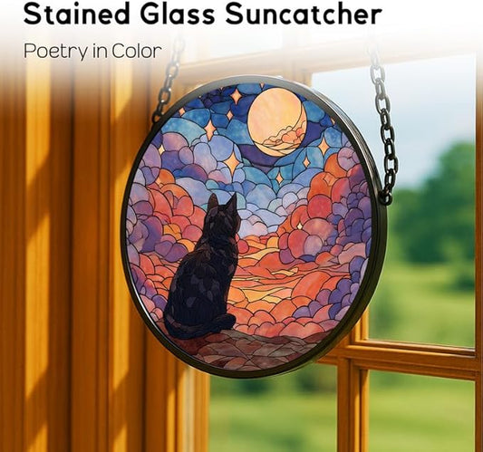 Stained Glass Window Hanging, Butterfly 9.8in Sun Catchers Indoor Window, Core Decor Inside and Outside The Cottage, Gifts for Women, Handcrafted Butterfly Stained Glass Art Decor