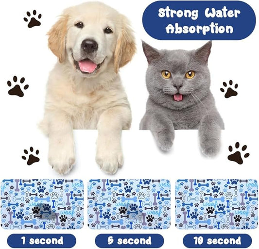 Dog Food Mats for Floors Waterproof, Pet Water Bowl Mats Pet Feeding Absorbent Placemats Blue 12 * 20 inch