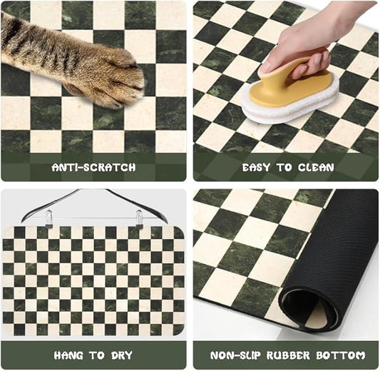 Dog Food Mats for Floors Waterproof, Pet Water Bowl Mats Pet Feeding Absorbent Placemats Plaid 12 * 20 inch