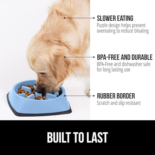GORILLA GRIP Patented BPA Free Slow Feeder Dog Bowls, Interactive Puzzle Toy for Dogs and Cats Food Training Enrichment, Keeps Pets Busy and Prevents Puppy Overeating, Small Breeds, 1 Cup, Light Blue