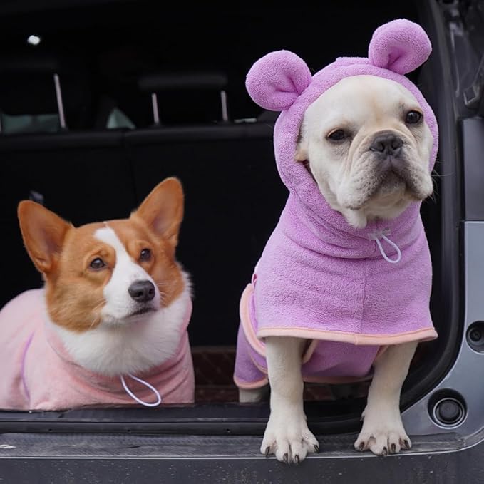 Dog Drying Coat with Hood, Adjustable Soft Wrap Bathrobe with Buckle, Super Absorbent Fast Drying Tower for Small, Medium, Large Dog Cats (X-Large, Purple)