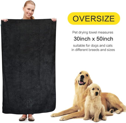 KinHwa Dog Towel Super Absorbent Pet Bath Towel Microfiber Dog Drying Towel for Small, Medium, Large Dogs and Cats 30inch x 50inch Black