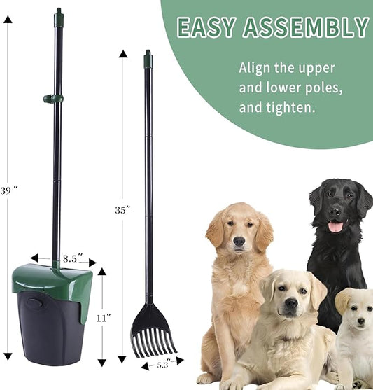 ienjoyed Pooper Scooper Large Swivel Bin & Rake with 160 Waste Bags,Heavy Duty Dog Pooper Scooper with Bag Attachment for Dogs, Long Handle Poop Scooper with Lid for Yard, Grass, Gravel(Dark Green)