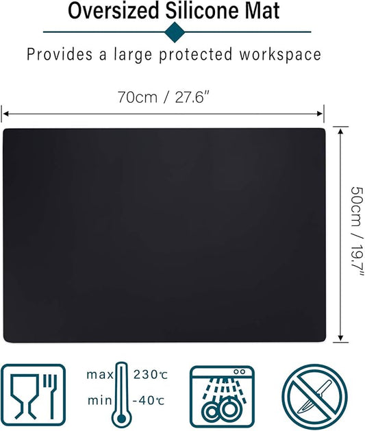 Gartful Oversize Silicone Mat for Crafts, 27.6" x 19.7" Silicone Craft Sheet Jewelry Casting Mold, Countertop Mat, Counter Table Protector, Multipurpose Mat, Placemat, Black