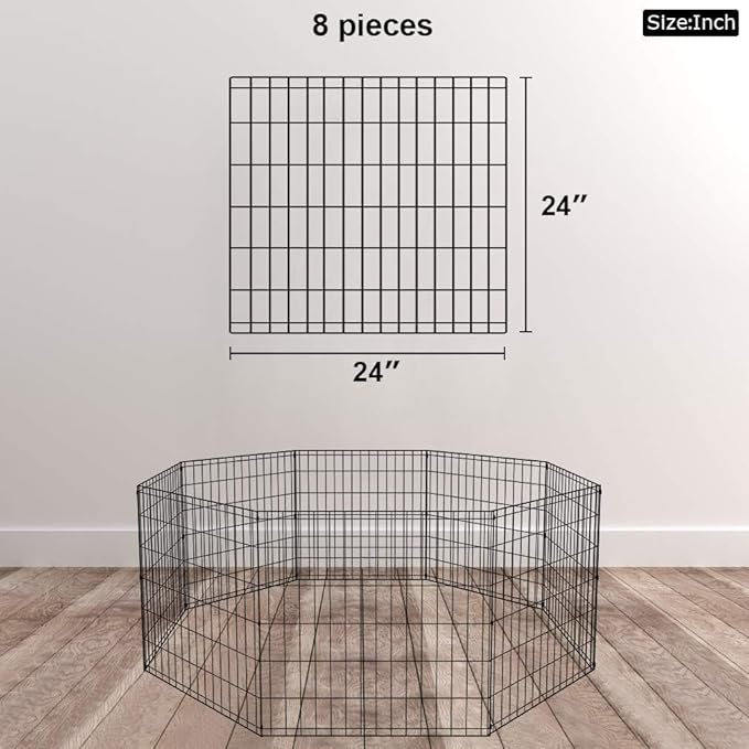 BestPet | Foldable Dog Playpen | 24 Inch, 8 Panels | Metal Pet Exercise Pen | Indoor Outdoor Portable Dog Fence with Door | Removable, Rust-Resistant Secure Pet Kennel | Easy to Assemble