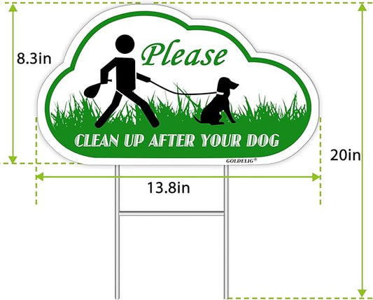 2-Pack Clean Up After Your Dog Signs, 13.8" x 8.3" with Metal Stake, No Dog Poop Lawn Signs with UV Protected & Waterproof, Double Sided Pick Up After Your Dog Sign for Yard