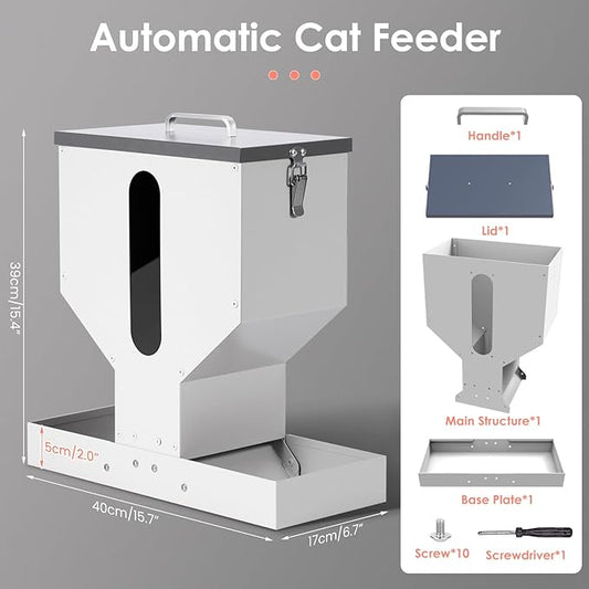 Automatic Cat Feeder 2 Cats - 12L Gravity Dual Cat Feeder Outdoor Pet Feeding Station Auto Dry Food Dispenser for Pet Cat Dogs