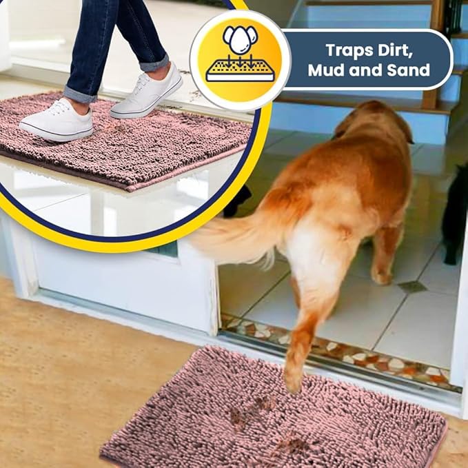 Muddy Mat® | Super Absorbent Door Mat Indoor, Microfiber Quick Dry Chenille Entryway Rug, Non-Slip Front Door Mat, Indoor Mats for Entryway, Machine Washable Pet Rug, Light Pink 24" x 96"