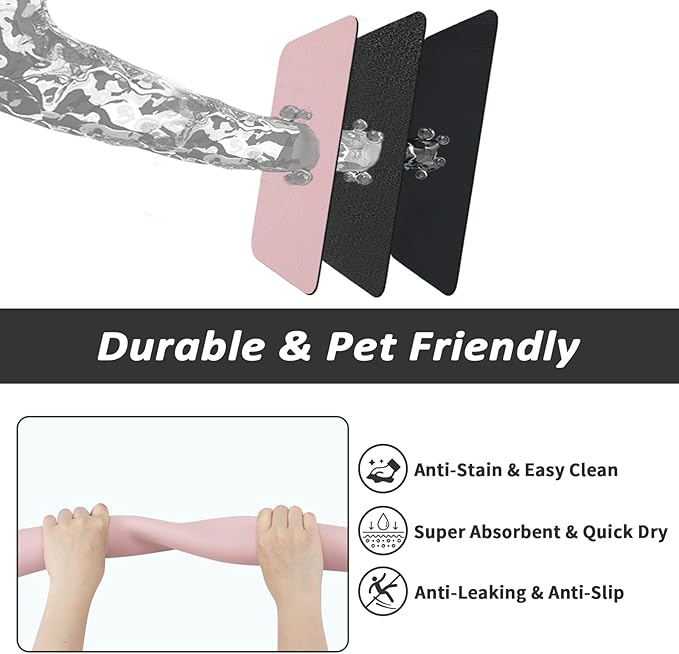 Dog Food Mat - Absorbent Cat Mat for Food and Water, No Stains Pet Feeding Bowl Mat, Easy to Clean Pet Placemats, Quick Dry Dog Water Dispenser Mat for Messy Drinkers | Pink 24"x36"