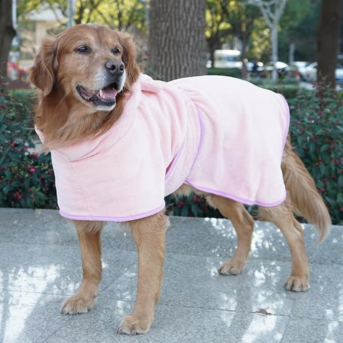 Dog Drying Coat with Hood, Adjustable Soft Wrap Bathrobe with Buckle, Super Absorbent Fast Drying Tower for Small, Medium, Large Dog Cats (X-Small, Pink)