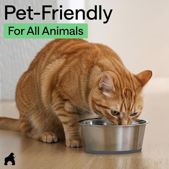 GORILLA GRIP Dog Bowls, Heavy Duty 304 Stainless Steel, Holds 4 Cups Each (32 fl oz) Food and Water Bowl for Feeding Dogs and Cats, Dishwasher Safe, Rust Resistant, BPA Free Rubber Base Set of 2 Gray