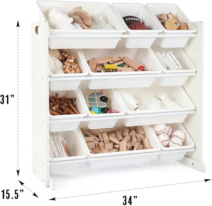 Humble Crew Kids Toy Storage Organizer with 12 Plastic Bins, White – Removable Bins for Playroom, Bedroom, Toddler Furniture for Boys and Girls Ages