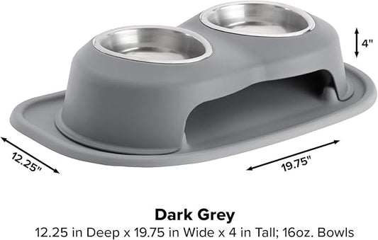 WeatherTech Double High Pet Feeding System - Elevated Dog/Cat Bowls - 4 inch High Dark Grey (DHC1604DGDG)