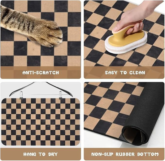 Dog Food Mats for Floors Waterproof, Pet Water Bowl Mats Pet Feeding Absorbent Placemats Plaid 16 * 24 inch
