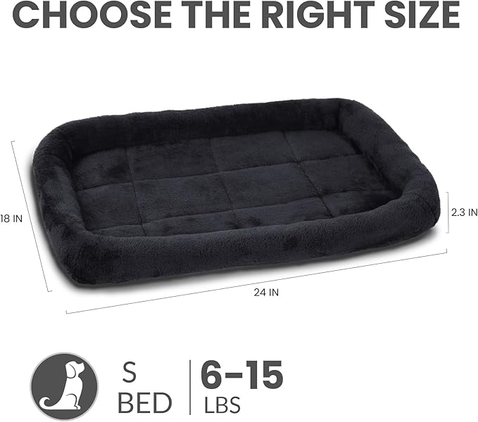 Patas Lague Bolster Dog Bed for Small Dogs 24''x18'', Soft Warm Foam Pet Sofa Bed, Machine Washable Pet Cat Crate Mat for Small Breeds, Black