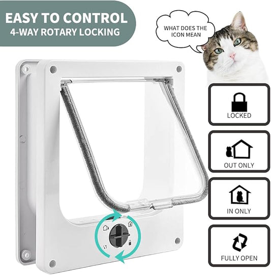 EASY JOY Cat Doors(Outer Size 8.6" x 7.5"), 4-Way Locking Cat Door for Interior Exterior Doors, Weatherproof pet Door with Magnet for Cat or Dog < 16.1 inches in Girth(White M)
