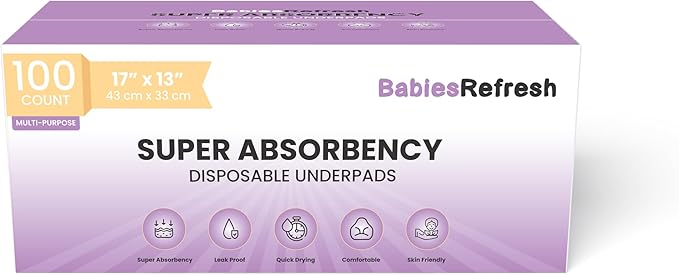 100 Count Super Absorbency Small 17” x 13” Disposable Underpads, Leakproof Quick Drying for Multi-use for Babies, Puppy Pads and Adults, Chucks, Disposable Diaper Changing Pad for Baby, Blue