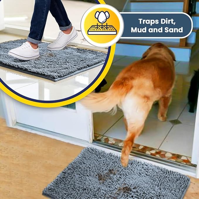 Muddy Mat® | Super Absorbent Door Mat Indoor, Microfiber Quick Dry Chenille Entryway Rug, Non-Slip Front Door Mat, Indoor Mats for Entryway, Machine Washable Pet Rug, Baby Blue 19"X30"
