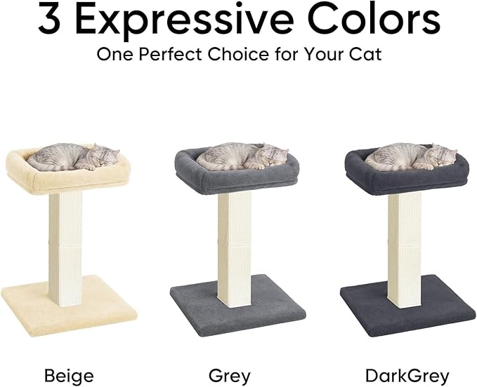 AGYM Cat Scratching Post, 32”Cat Scratcher with Large Plush Perch, Sisal & Carpet Scratching Post, Vertical Posts with Elevated Bed for Indoor Cats, Removable& Washable Cover, Grey