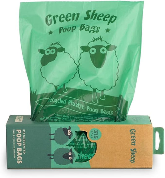 Green Sheep Dog Poop Bags & Cat Litter Bags, 315 Unscented Waste Bags, Made with Corn Starch, PLA & PBAT, Doggie Bags for Poop, Poo Bags Rolls for Dogs & Cats