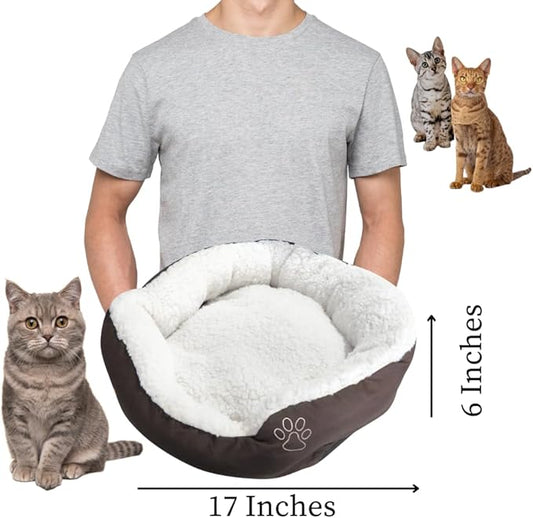 Evelots Calming Donut Cat Bed - Warm Pet Bed for Cats and Small Dogs - Anti-Anxiety Cozy Cuddler - Removable Soft Plush Cushion - Machine Washable - Non-Slip Bottom - Brown