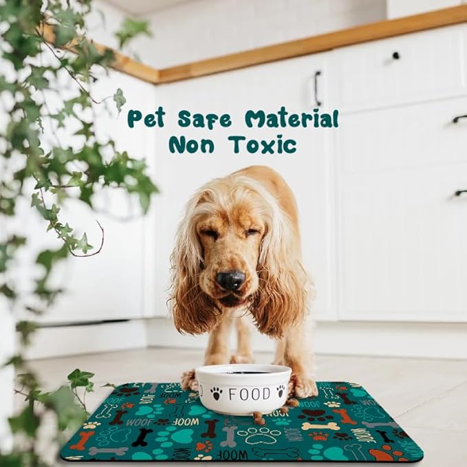 Dog Food Mats for Floors Waterproof, Dog Cat Water Bowl Mats Pet Feeding Absorbent Mat Dog Cat Pet Placemats for Food and Water Green 12 * 20 inch