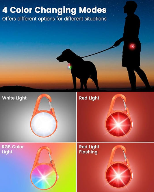 2 Pack Dog Collar Light, 4 Modes Clip On Dog Lights for Night Walking, Glow in The Dark LED Pet Collar Charm, Rechargeable Pet Camping Essentials for Nighttime Running, Cycling, Hiking(Orange)