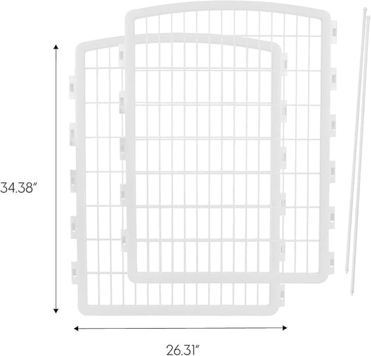 IRIS USA 34'' 2 Panel Pet Playpen Add-On with Connecting Rods, Puppy Small Medium Dogs, Heavy-Duty Molded Plastic, Rust-Free, Non-Skid Rubber Feet, Easy Assemble, Customizable, White