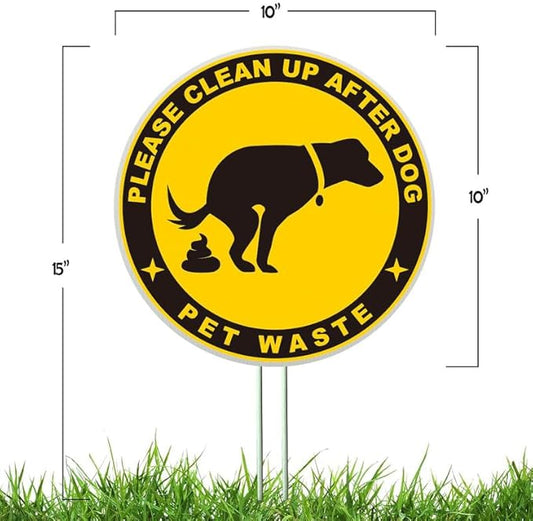 DorDor & GorGor 2-Pack Clean Up After Your Dog Yard Sign | No Pooping Yard Signs | with Stakes, White Board, Round, Diameter 10 inch, 4mm Corrugated Plastic | Double Side Print