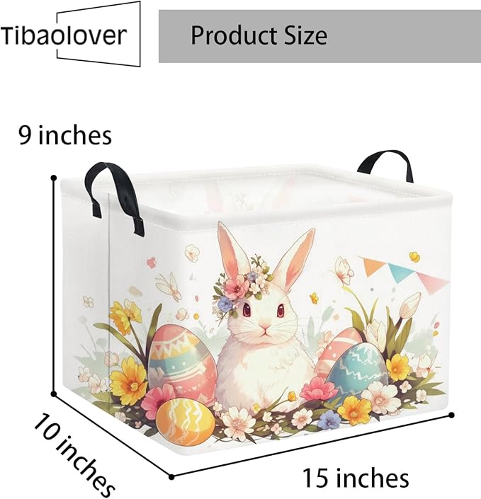 Rectangular Easter Kids Storage Gift & Toy Bin Organizer Shelf Book Basket Room Decor (Flag Easter Bunny)