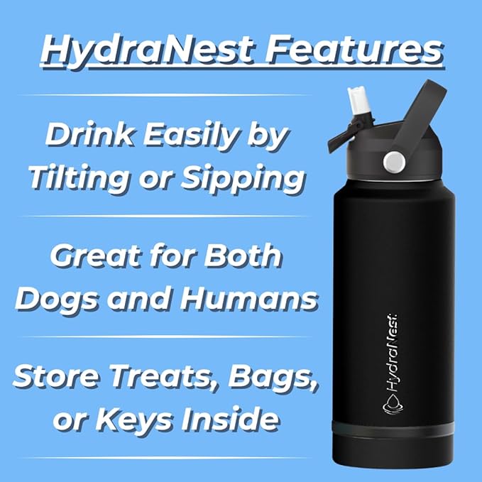 HydraNest Dog Water Bottle - Portable Dog Travel Water Bottle & Bowl, Insulated Pet Water Bottle for Camping, Beach - Dog Mom and Dad Gifts for Dog Lovers – Perfect for Women and Men - 32oz