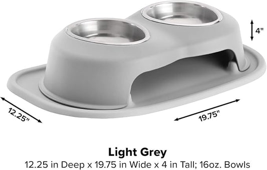 WeatherTech Double High Pet Feeding System - Elevated Dog/Cat Bowls - 4 inch High Light Grey (DHC1604LGLG)