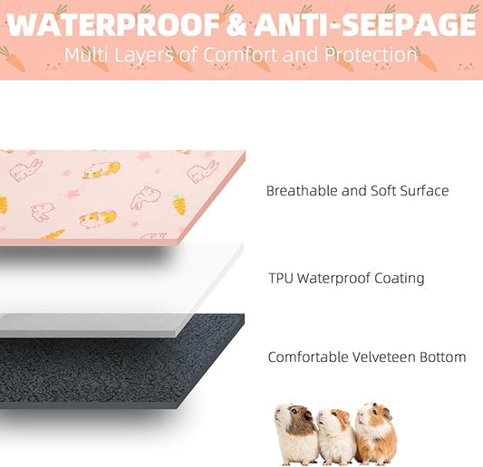 Homimp 2 Pack Guinea Pig Cage Liners,Washable Small Animal Bedding,Waterproof Reusable & Anti Slip Guinea Pig Pee Pad Fast and Super Absorbent Mat for Small Animal Rabbit Bunny Hamster,Pink 16"x24"