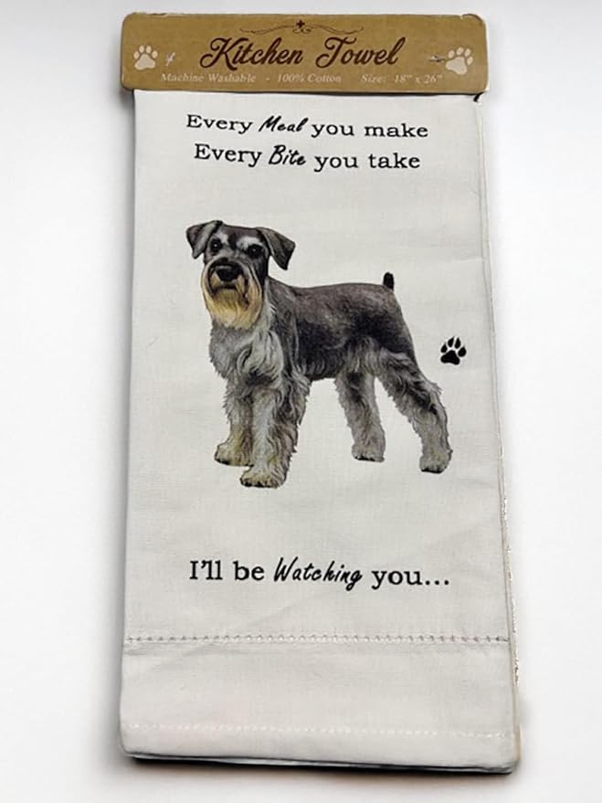 Dog Kitchen Towel - Soft Highly Absorbent - Dog Gifts - Dish Towels for Washing Dishes - Tea Towels - Reusable - Quick Drying - 100% Natural Cotton - Towels For Pet Lovers (Schnauzer Uncropped Towel)